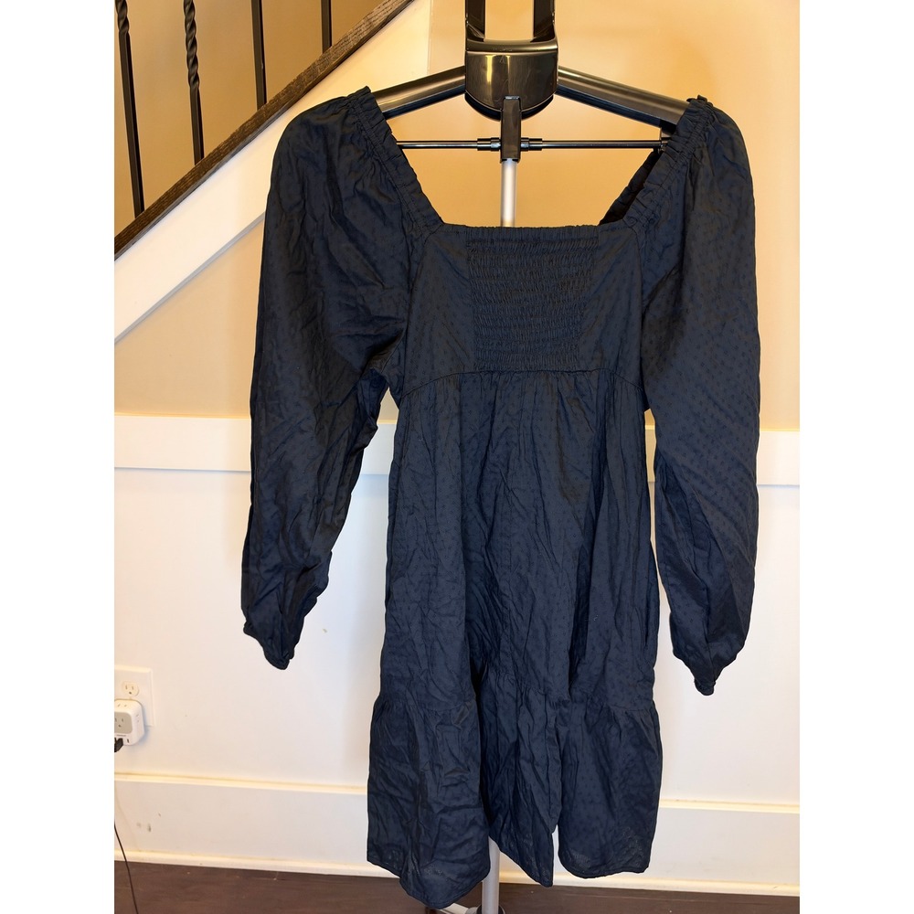Universal Thread Black Square Neck Smocked Mini Dress Long Sleeve Size M